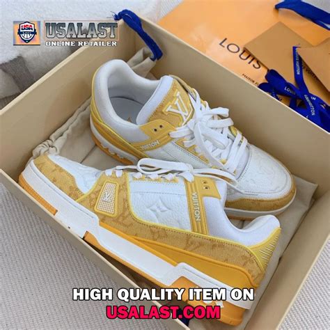 luxury yellow lv trainers.